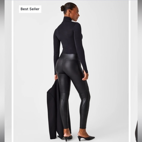 Spanx Faux Leather Moto Leggings Black Small NWT - Picture 3 of 6